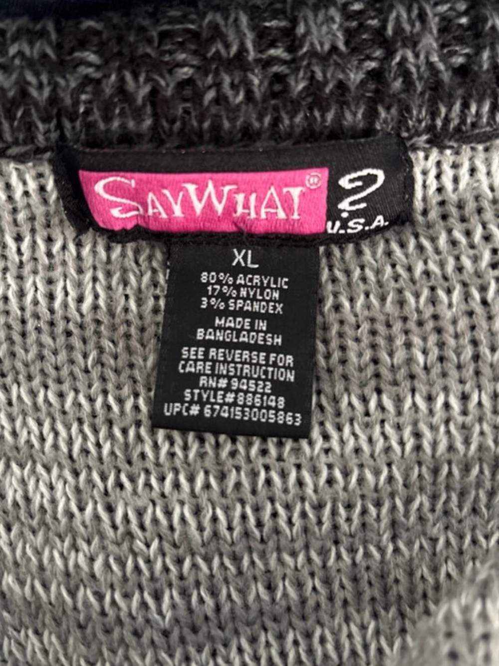 Say What? Gray Ombre V-Neck Sweater with Buttoned Shawl Collar - Picture 4 of 5